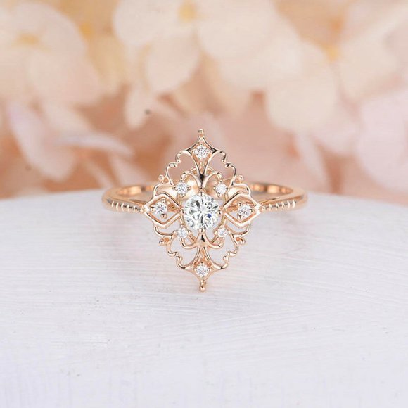 Jewelry - NEW 18K Rose Gold Vintage Diamond Floral Ring
